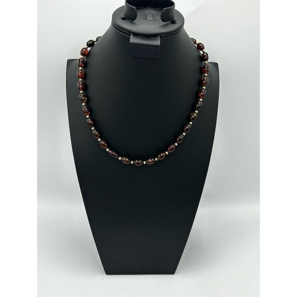 Vintage Rootbeer Lucite Beaded Necklace with Gold Toned Beads